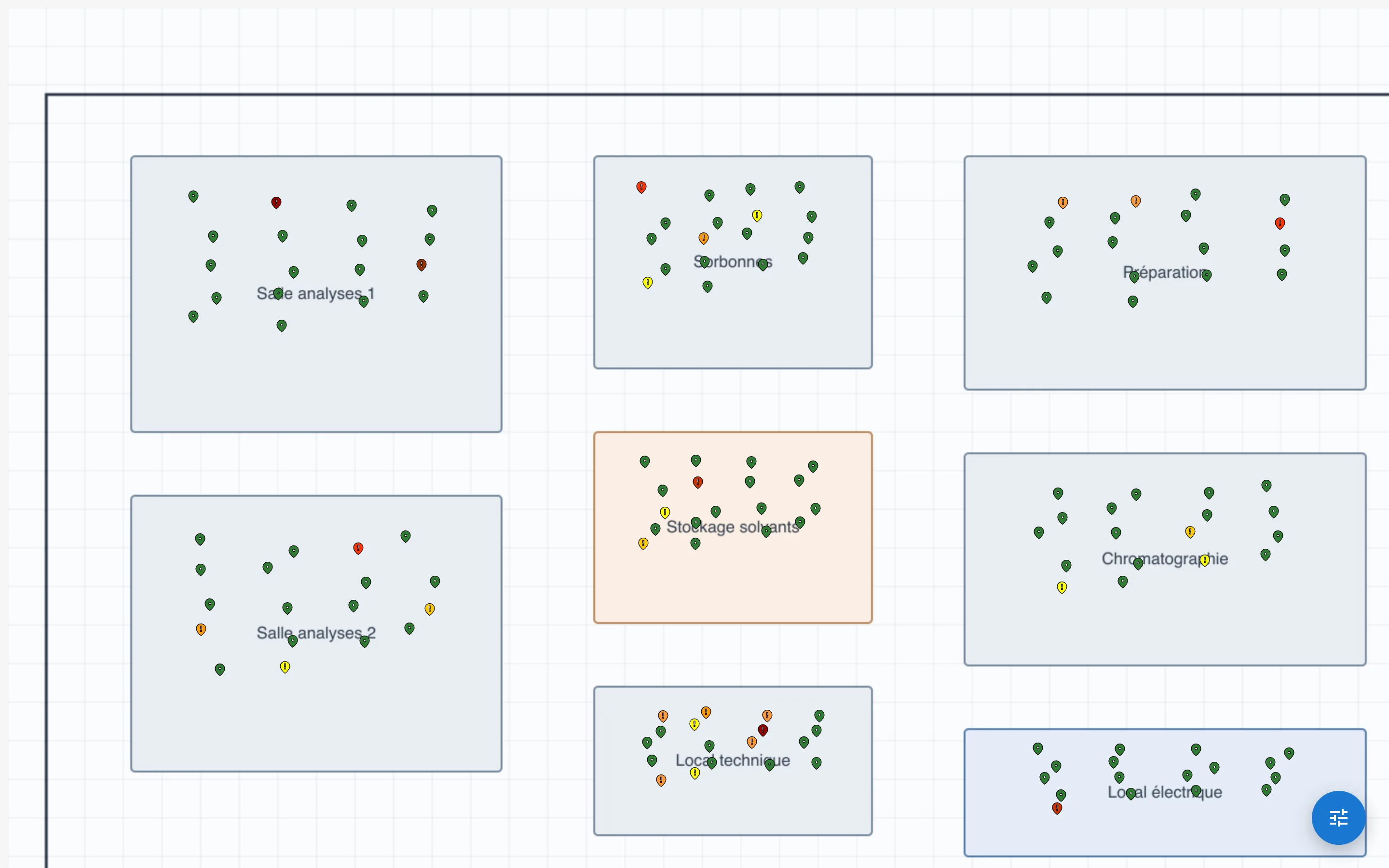 Laboratory plan with inspection points coloured by compliance status
