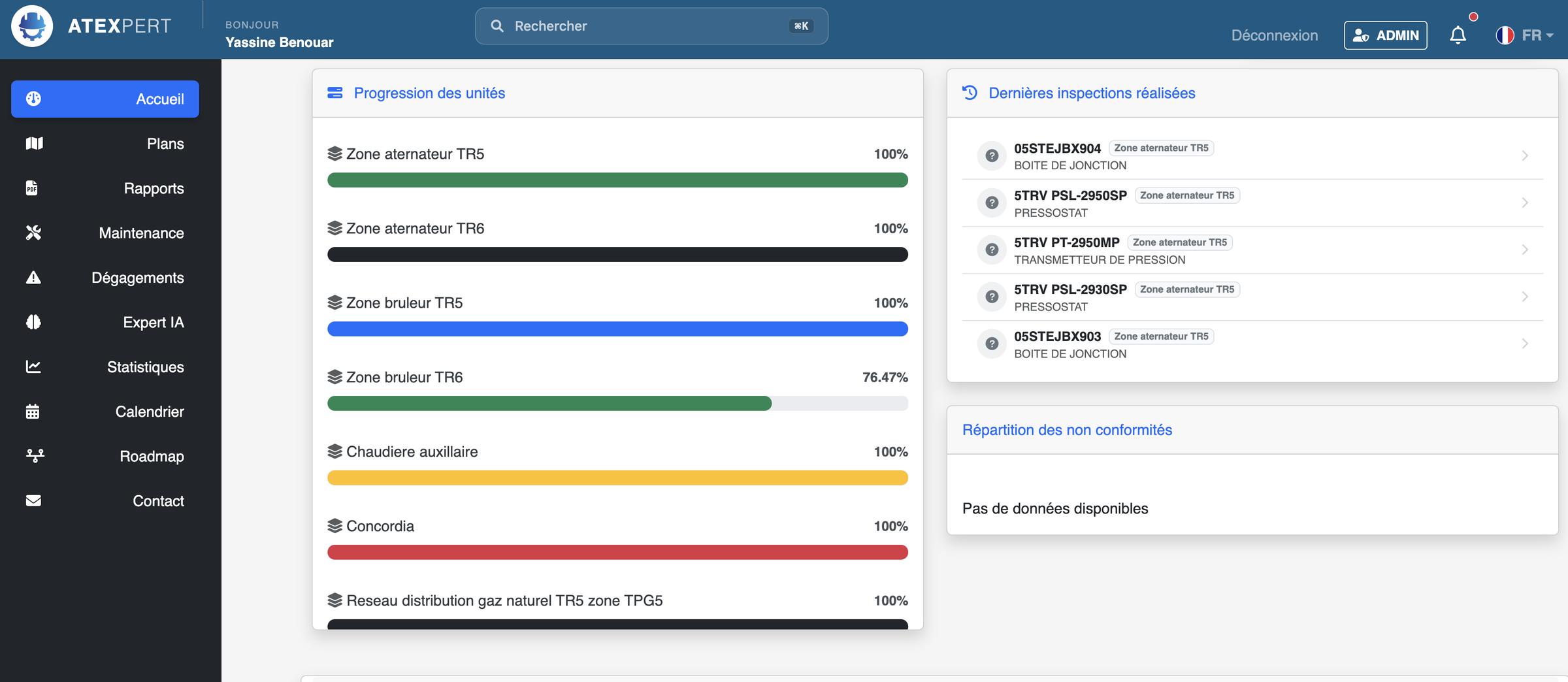 Écran d'accueil de l'application ATEXpert